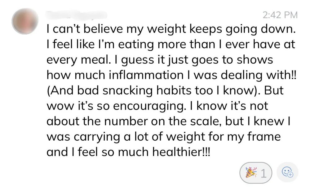 Client win: weight keeps going down and feeling so much healthier