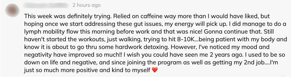Client win: gut issues being addressed, mood and negativity have improved so much