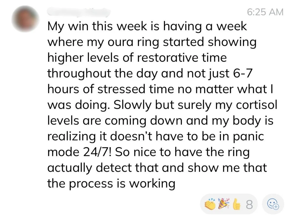 Client win: Oura ring showing more restorative time and cortisol levels coming down